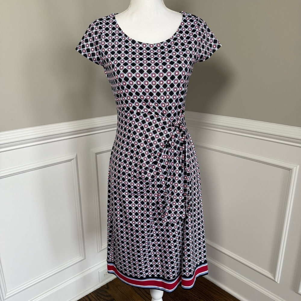 Talbots Blue Geometric Print Midi Dress with Cap Sleeves  Size Small